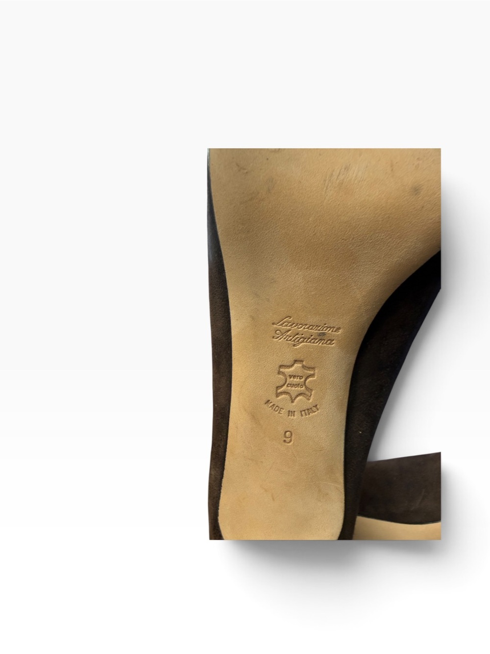 Suede Brown Peep-Toe Heels with Olive Bow - Picture 5 of 6